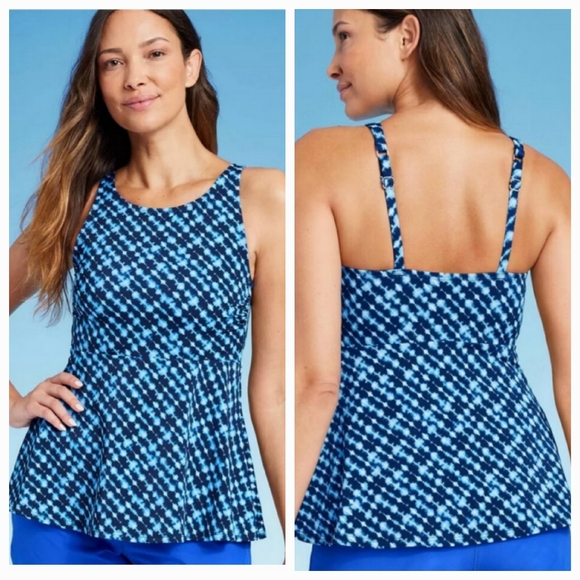 NEW! Land's End Blue Geometric Pattern Tankini Multiple Sizes - Picture 1 of 9